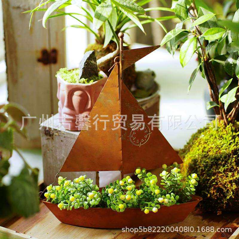 跨境爆款创意3D生锈帆船多肉植物桌面装饰花盆家居摆件装饰工艺品