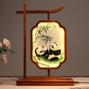 苏绣台屏手工双面绣摆件成实木工艺品装饰品台灯书房礼品苏州特产