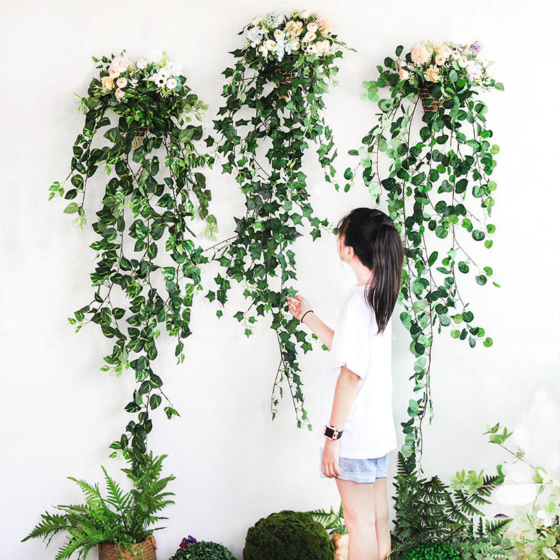 田园爬山虎藤条套装整体壁挂花艺壁饰仿真绿植墙上装饰品阳台布置