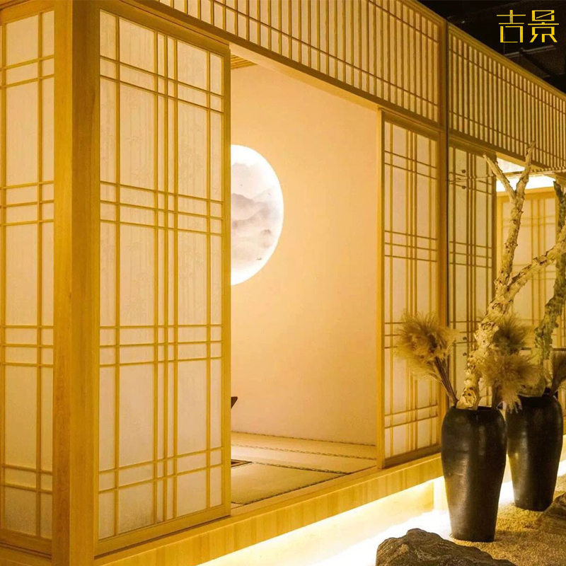 日式榻榻米格子门料理店茶室美容隔断屏风和室推拉移门定制装修