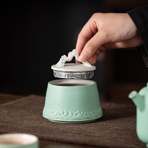 新中式小号江山陶瓷茶叶罐空罐子密封储物罐防潮红绿普洱罐礼盒装