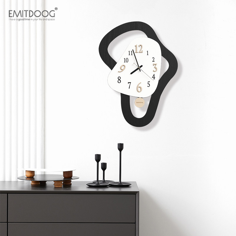 EMITDOOG免打孔钟表挂钟客厅轻奢艺术家用创意时钟挂墙现代简约