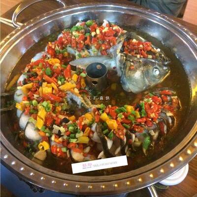 剁椒鱼头蒸锅不锈钢海鲜蒸汽锅商用餐厅桑拿锅蒸汽火锅一体