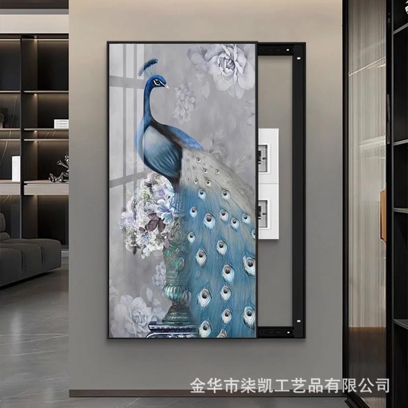 现代轻奢孔雀玄关电表箱装饰画大尺寸配电箱遮挡别墅高端大气挂画