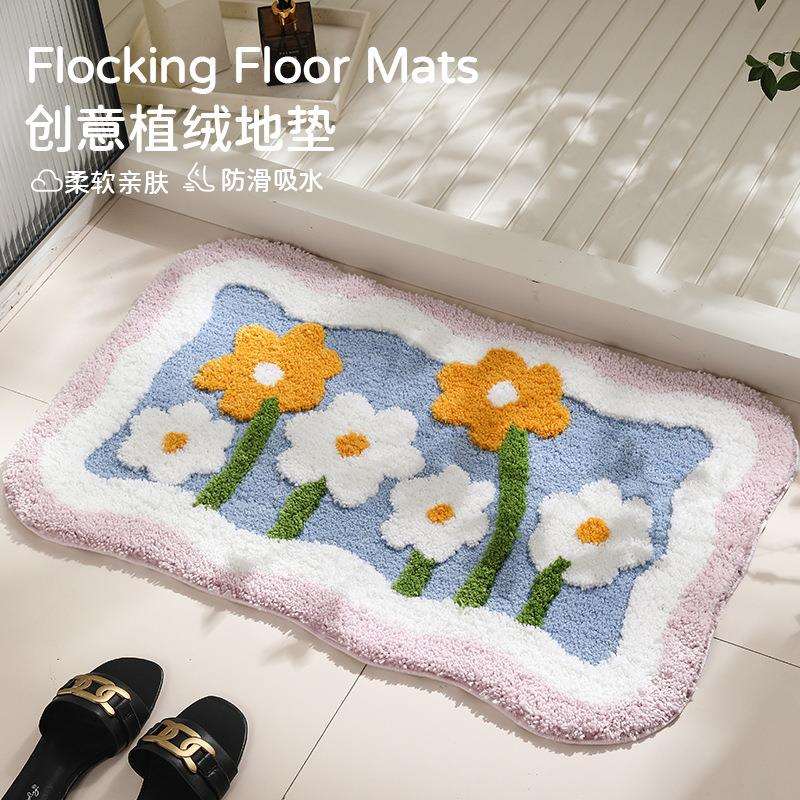 创意花丛浴室植绒防滑垫家用地垫厨房洗手间吸水脚垫入户垫轻奢风