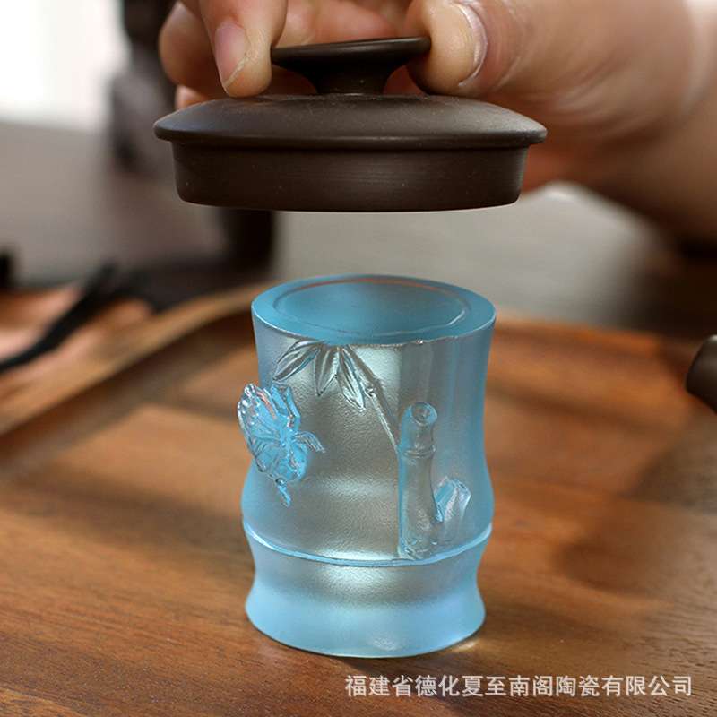 竹节琉璃盖置茶壶盖置盖碗盖子典雅茶道配件盖托垫茶艺配件