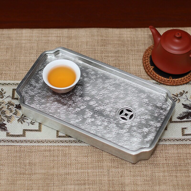 长方款双层储水款锡茶盘锡壶承干泡盘方形建水茶盘壶托潮汕工夫器
