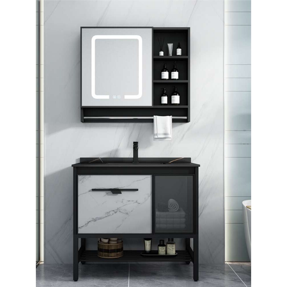 太空铝小户型浴室柜组合落地式一体陶瓷洗手岩板盆智能镜柜洗漱台