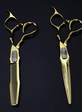 6.0FMN寸金色剪普森理双面剑型美发剪刀发奈剪平剪牙打薄剪