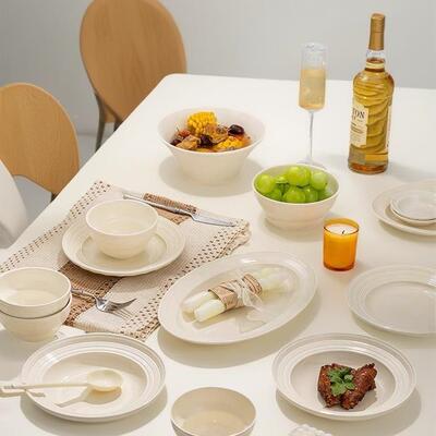 碗F99S5887盘具套陶瓷家用碗碟餐202新款乔迁装之喜奶油碗筷5组合