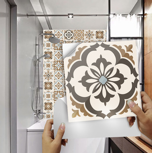 法式米白地板台阶对角腰线瓷砖贴纸厨房浴室办公室翻新装饰墙贴画