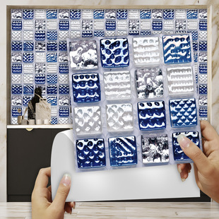 白色青花蓝马赛克瓷砖贴地板楼梯厨房浴室公寓美化装饰自粘墙贴纸