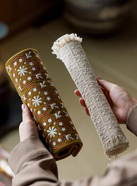 新配中式刺子绣茶双层茶41205垫布艺道茶席桌布家用干泡席茶件茶