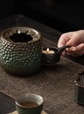 日手工窑变青温野式莲蓬暖茶炉50827瓷温茶底座陶蜡烛加热保小火