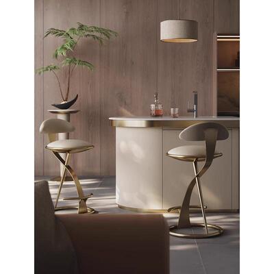 轻奢意式不锈钢高凳高HXY端家用岛台吧椅子酒吧金椅属脚吧别台墅