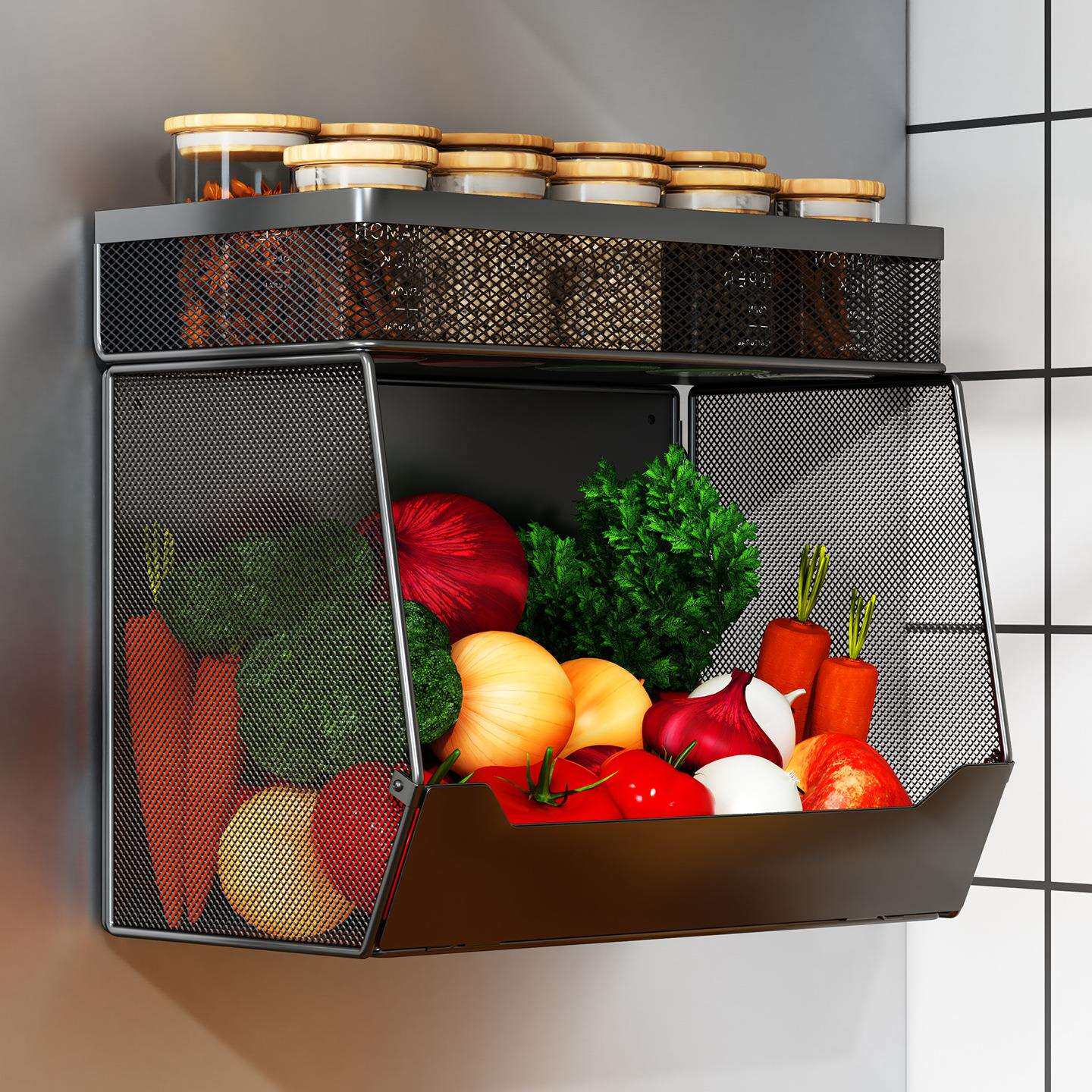 厨房磁吸收纳盒冰箱蔬菜蔬果置物架磁性挂篮葱姜蒜筐空间利用神器