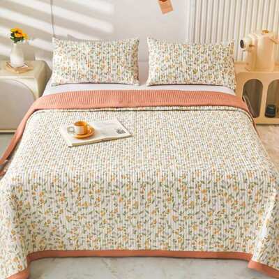 水洗棉麻大豆纤维夹棉床盖三件套加厚床单四季通用榻榻米炕盖单件