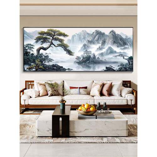 EM风一帆风顺山景水画客厅装饰画沙发背挂画餐墙厅景画迎客松水墨
