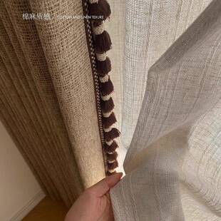秋帘幕棉麻窗帘级中古钱风高感老客厅室立体肌理遮80923光帘法卧