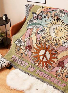 发盖巾美盖沙毯挂毯YNL001提防尘式罩花线毯休闲毯午睡毯插画风