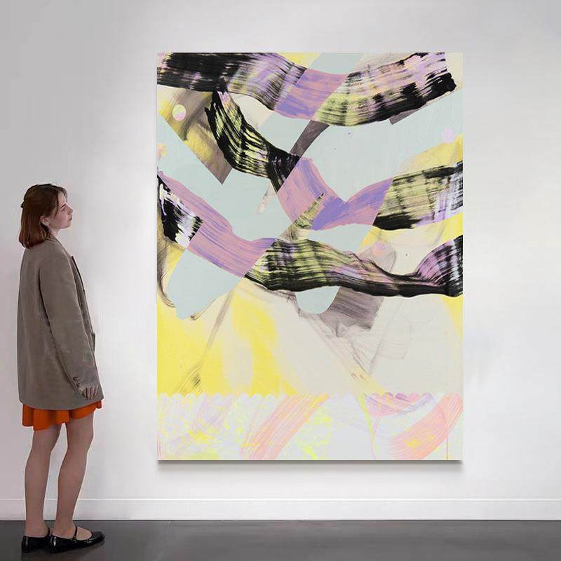 现代抽象客厅沙发背景装饰画几何色彩色块挂画走廊尽头玄关柜壁画