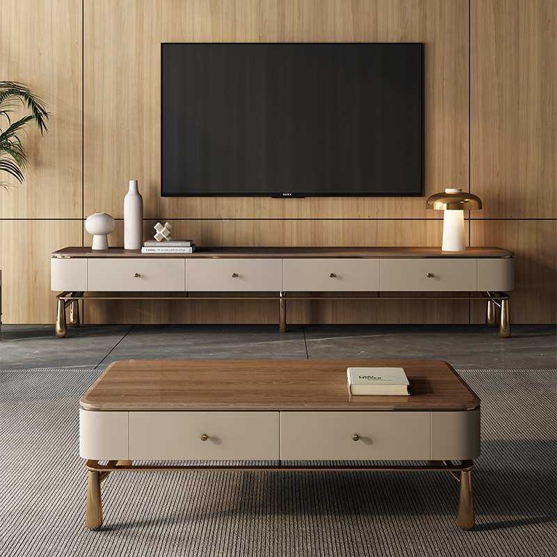 意式轻奢电视柜茶几组合客厅家用高端实木小户型现代简约储物地柜