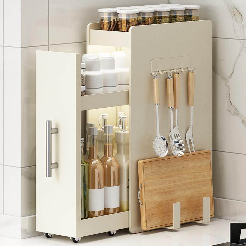 厨房调料置物架新奶油风台面可抽拉防尘调料品收纳架调味品储物架