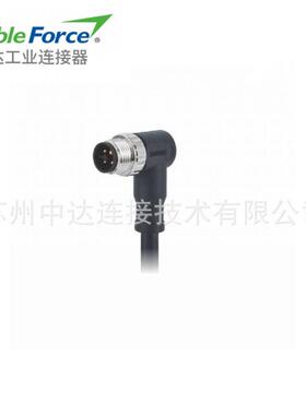M12连接器4pinT-Code公弯头预铸电缆防水航空插头2M非屏蔽