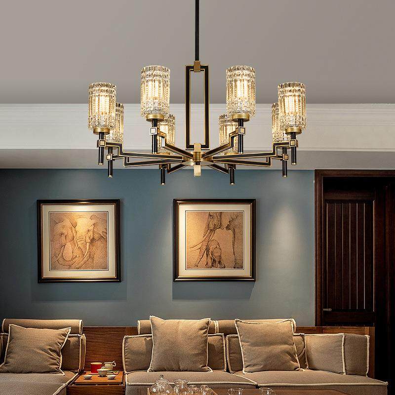 新中式全铜轻奢水晶吊灯客厅现代中式风格灯具中国风餐厅简约铜灯