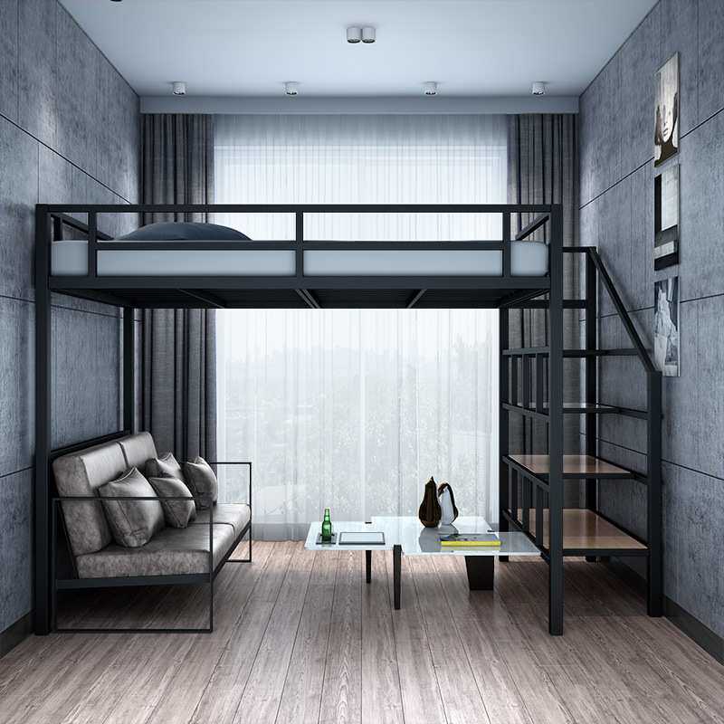 北欧家装建材商业办公家具铁艺/钢木床 复式单身公寓省空间高架床