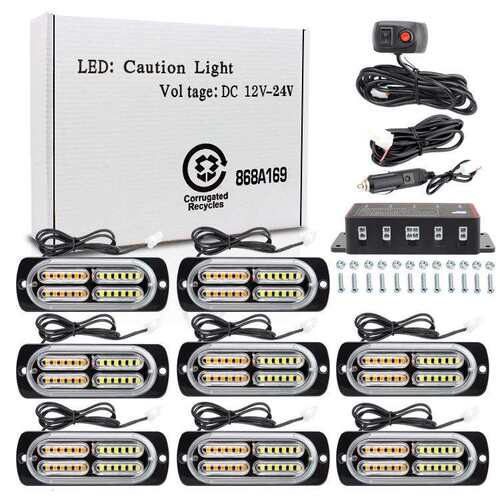 一拖八汽车中网爆闪警示灯频闪侧边灯8*24led高亮格栅灯12-24v