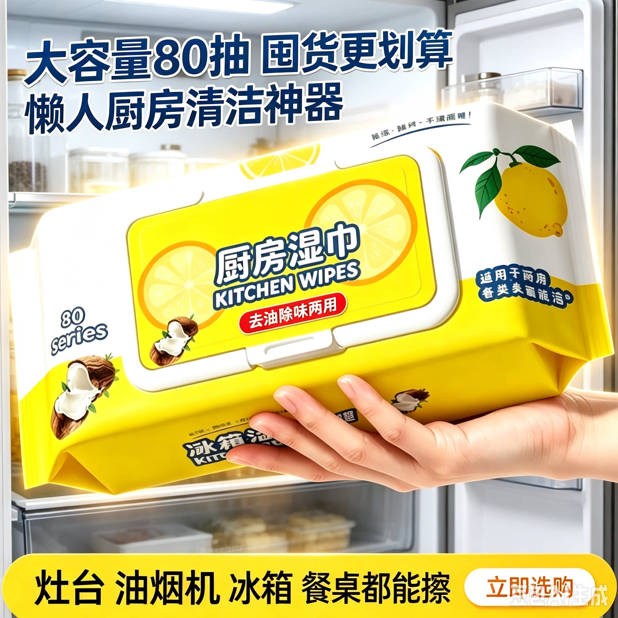 【下单立减50】冰箱清洁湿巾多用途清洁湿巾厨房油烟机去油污HN