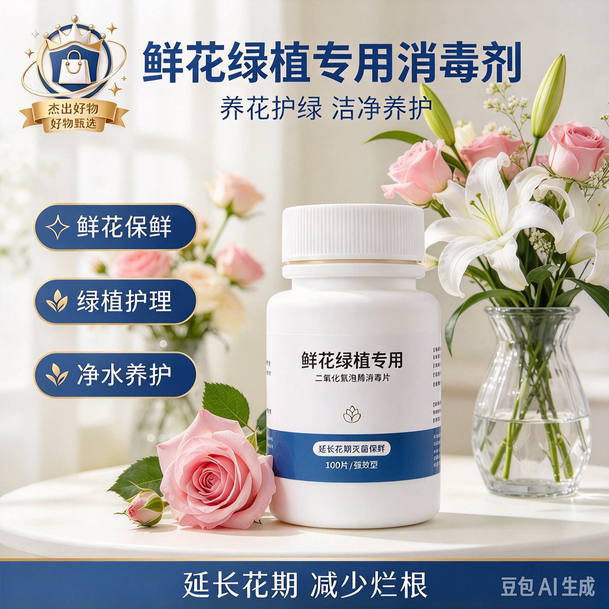 鲜花绿植净水片幼儿园养花专用插花卉切花保鲜延长花期掺混HF5