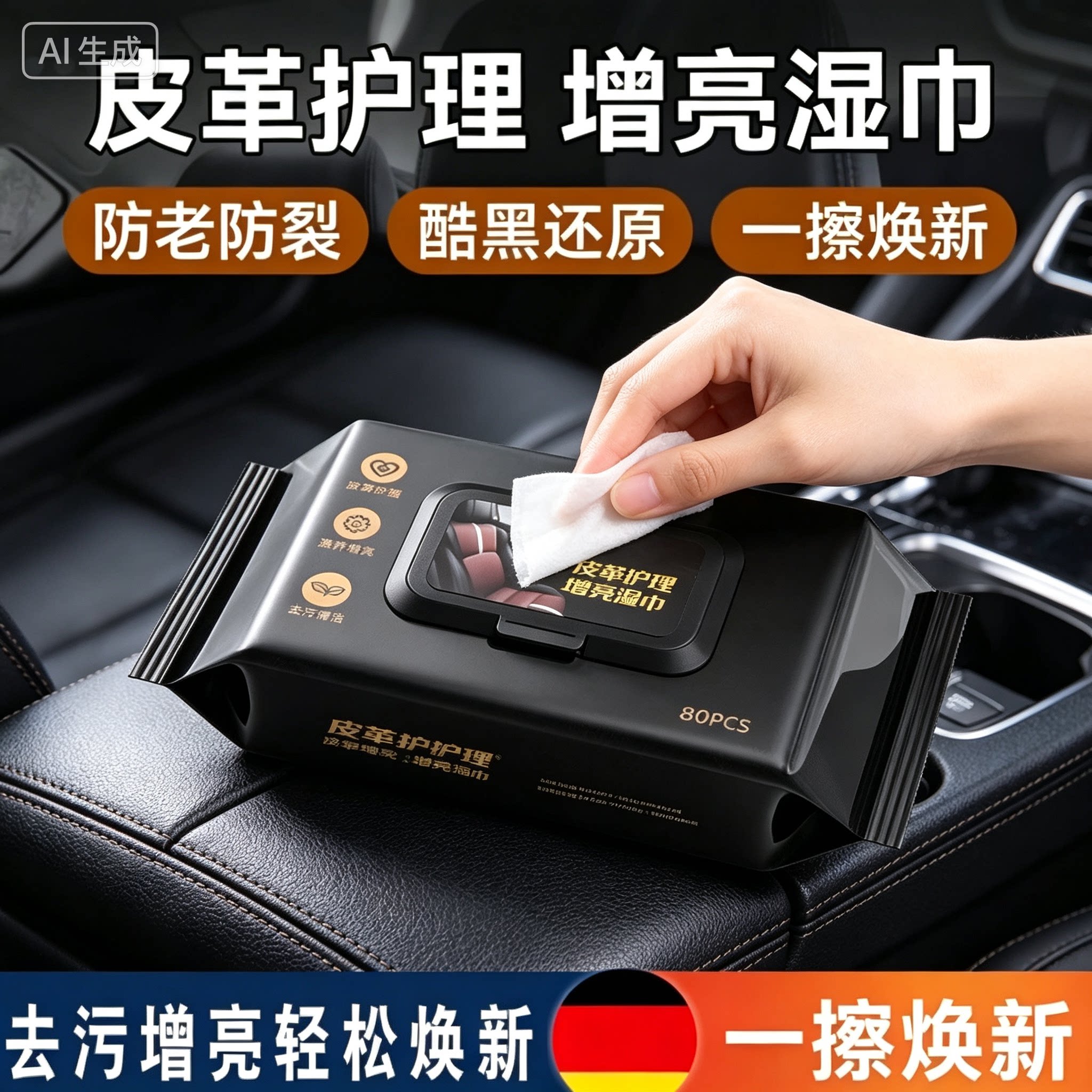汽车内饰清洁镀膜湿巾车用皮革座椅强力去污渍多功能擦车神器JH