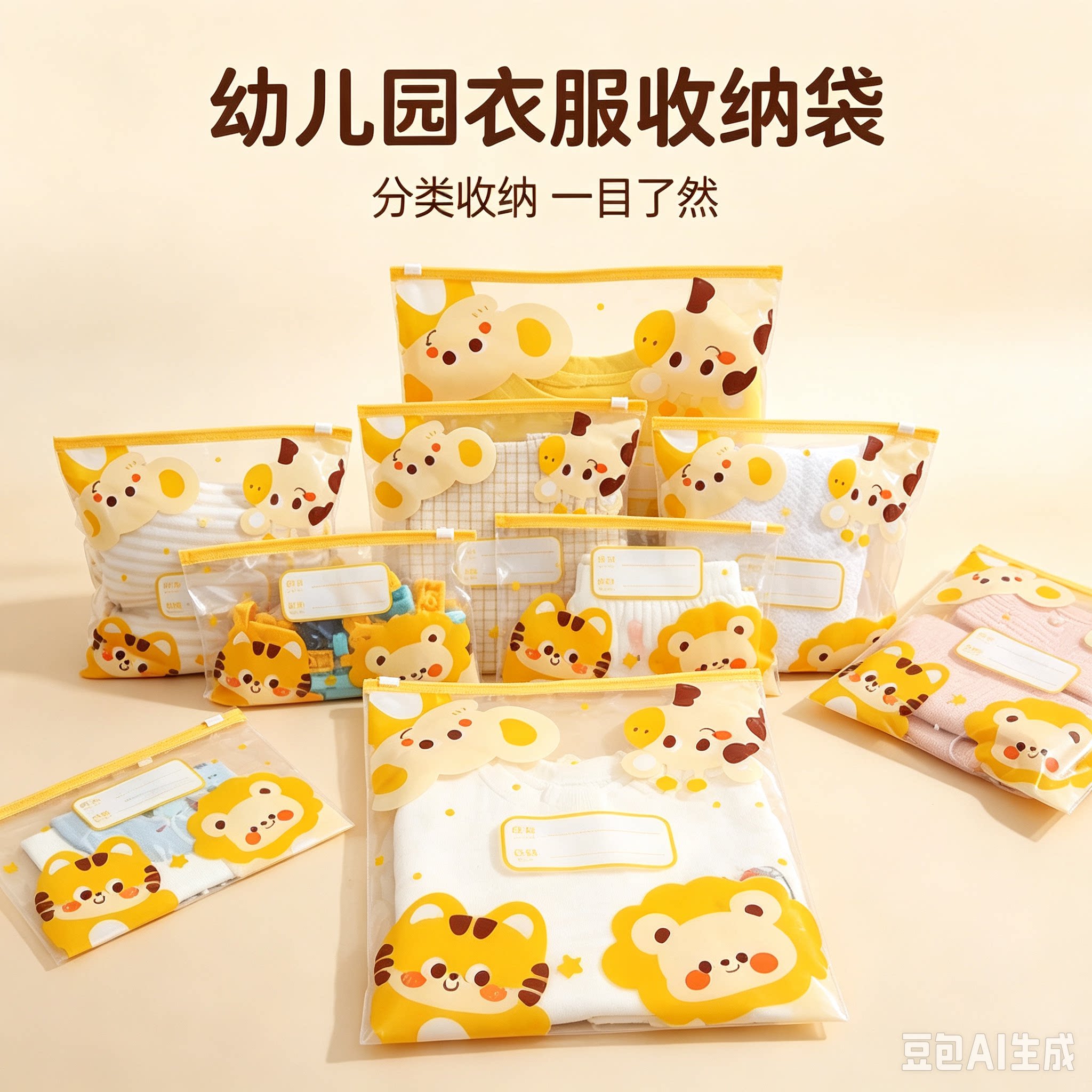幼儿园卡通收纳袋儿童入园换衣服分装透明拉链袋儿童衣物收纳XZ②