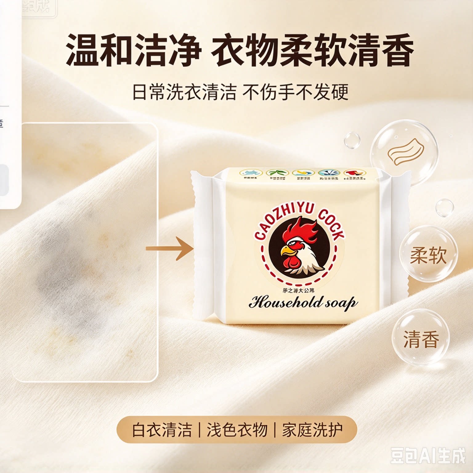 【4块装】原装马赛皂鸡头皂洗衣皂肥皂去污渍透明皂家用整箱XZ