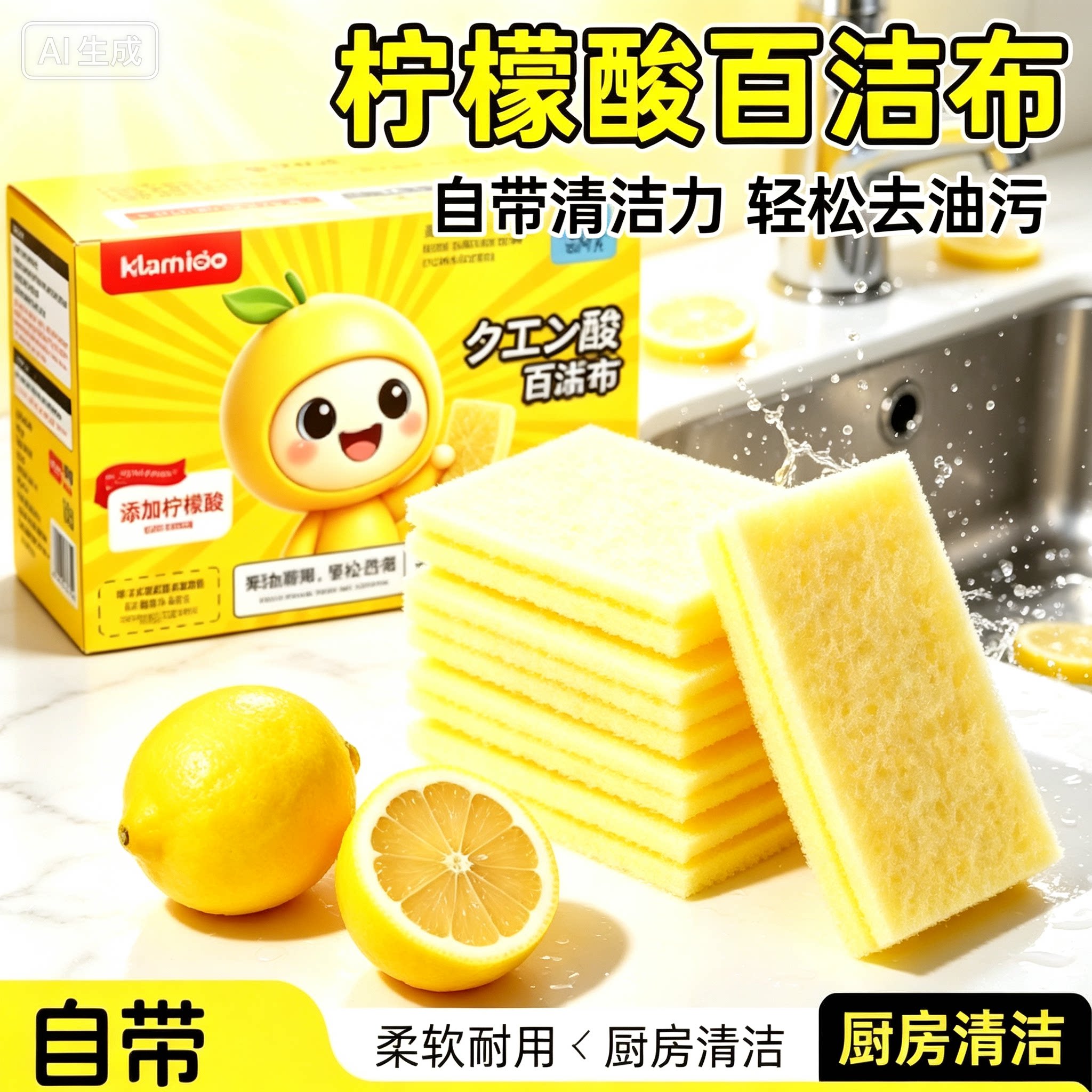 柠檬酸百洁布浴室水龙头除垢厨房不锈钢去污去水垢清洁海绵擦XZ