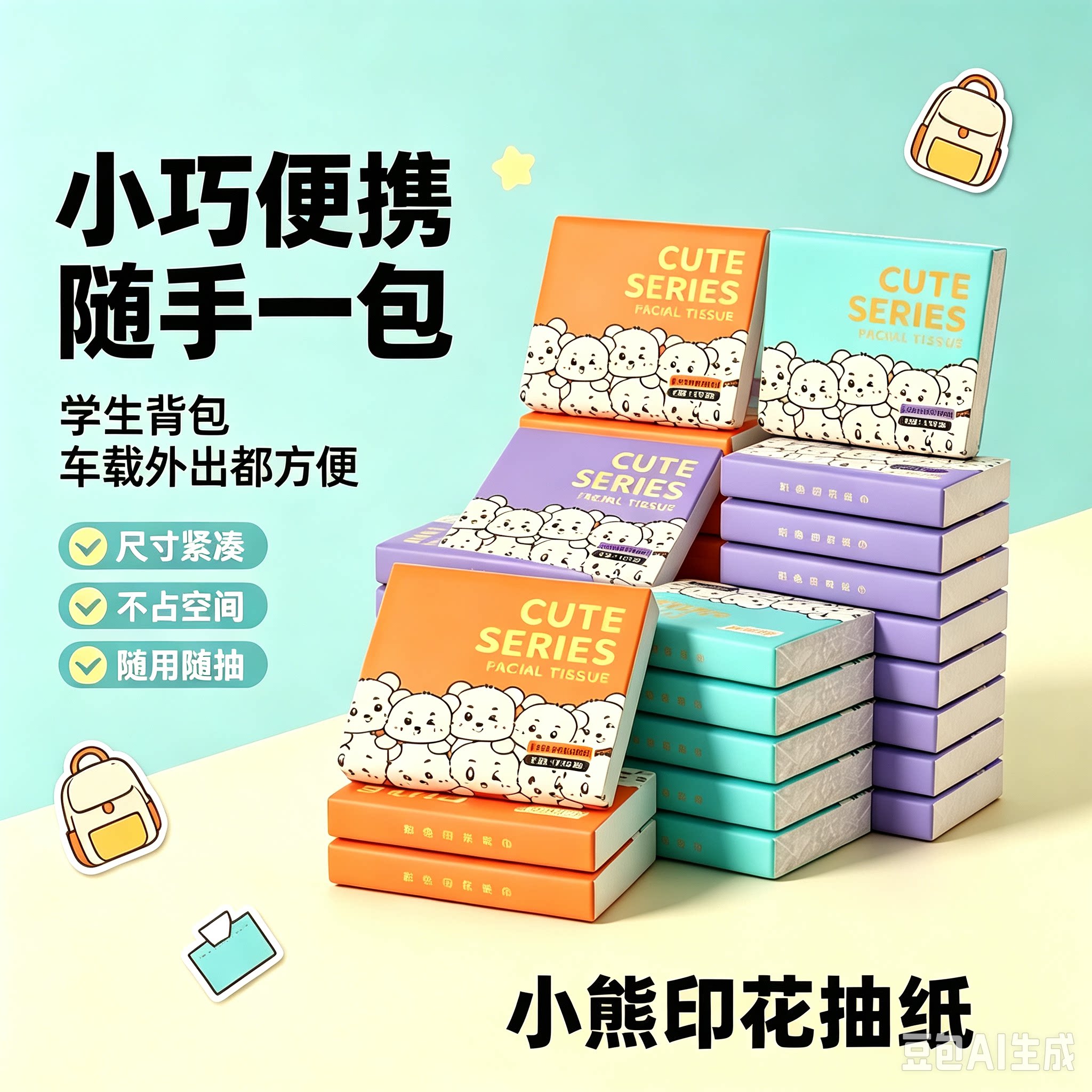 小熊印花纸巾随身便携小包抽纸整箱家用实惠装一次性面巾纸抽WJ⑤