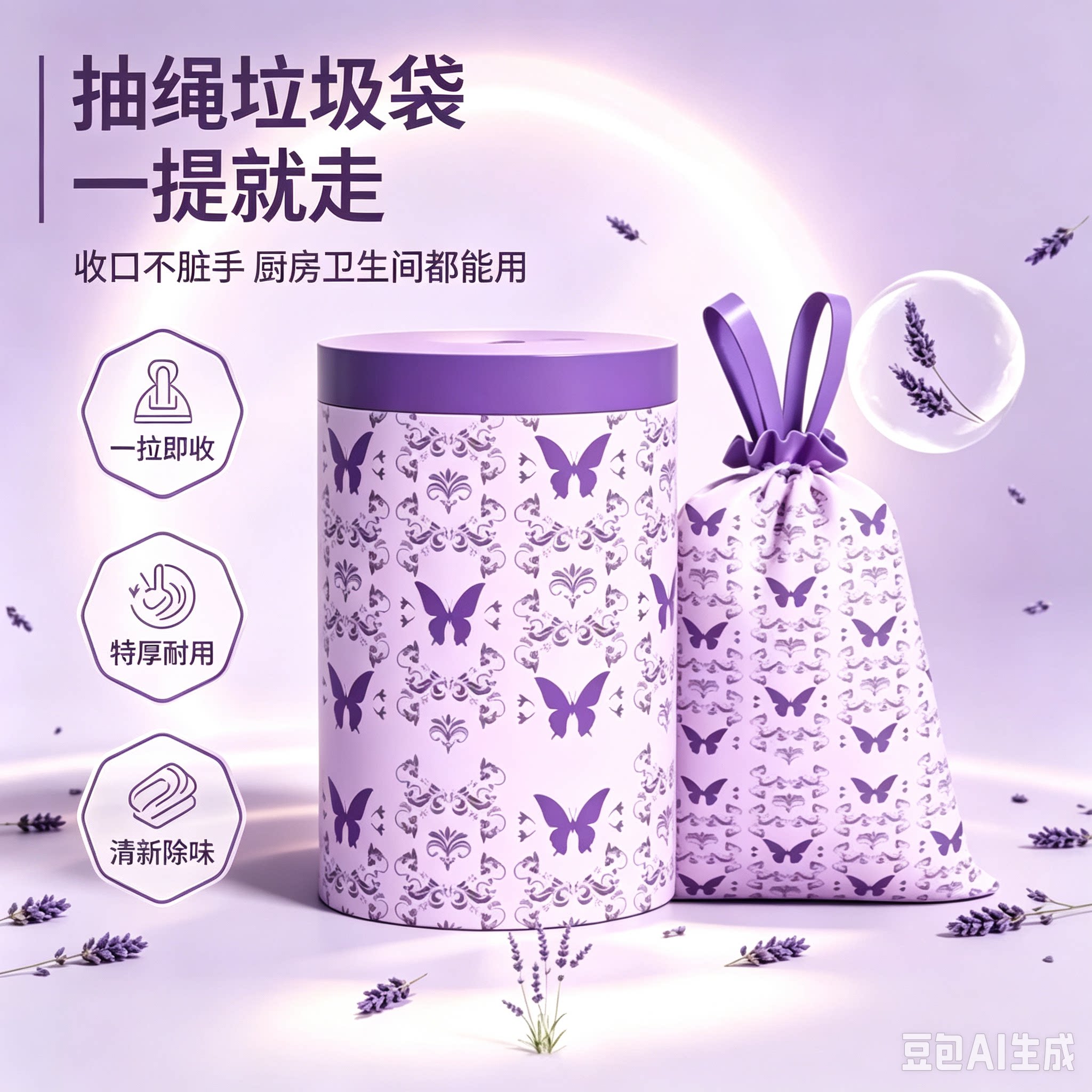 薰衣草垃圾袋家用加厚手提式除异味抽绳大号手撕厨房专用清洁XZ