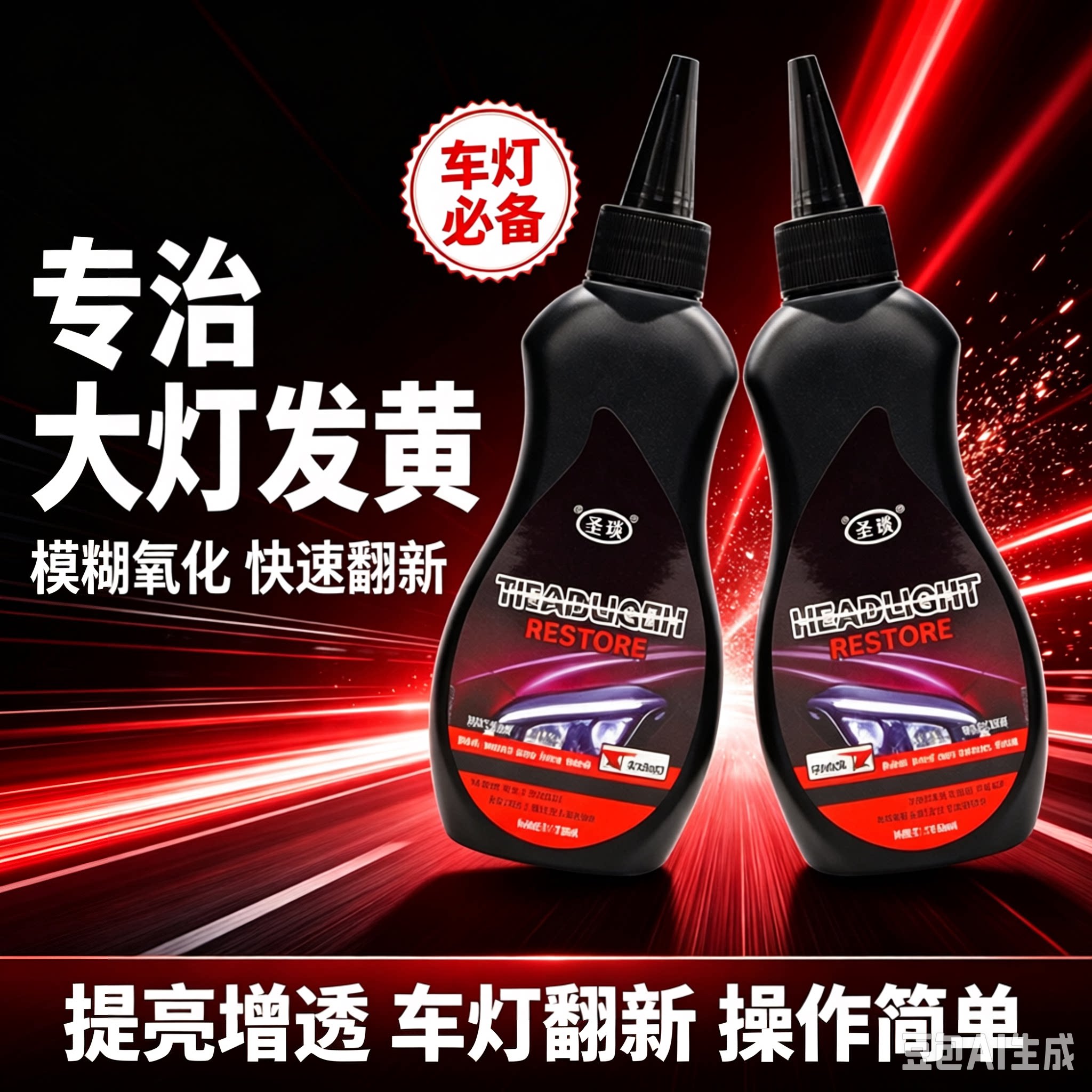 【拍二发五】汽车大灯发黄翻新剂车灯老化修复强力去污翻新XZ