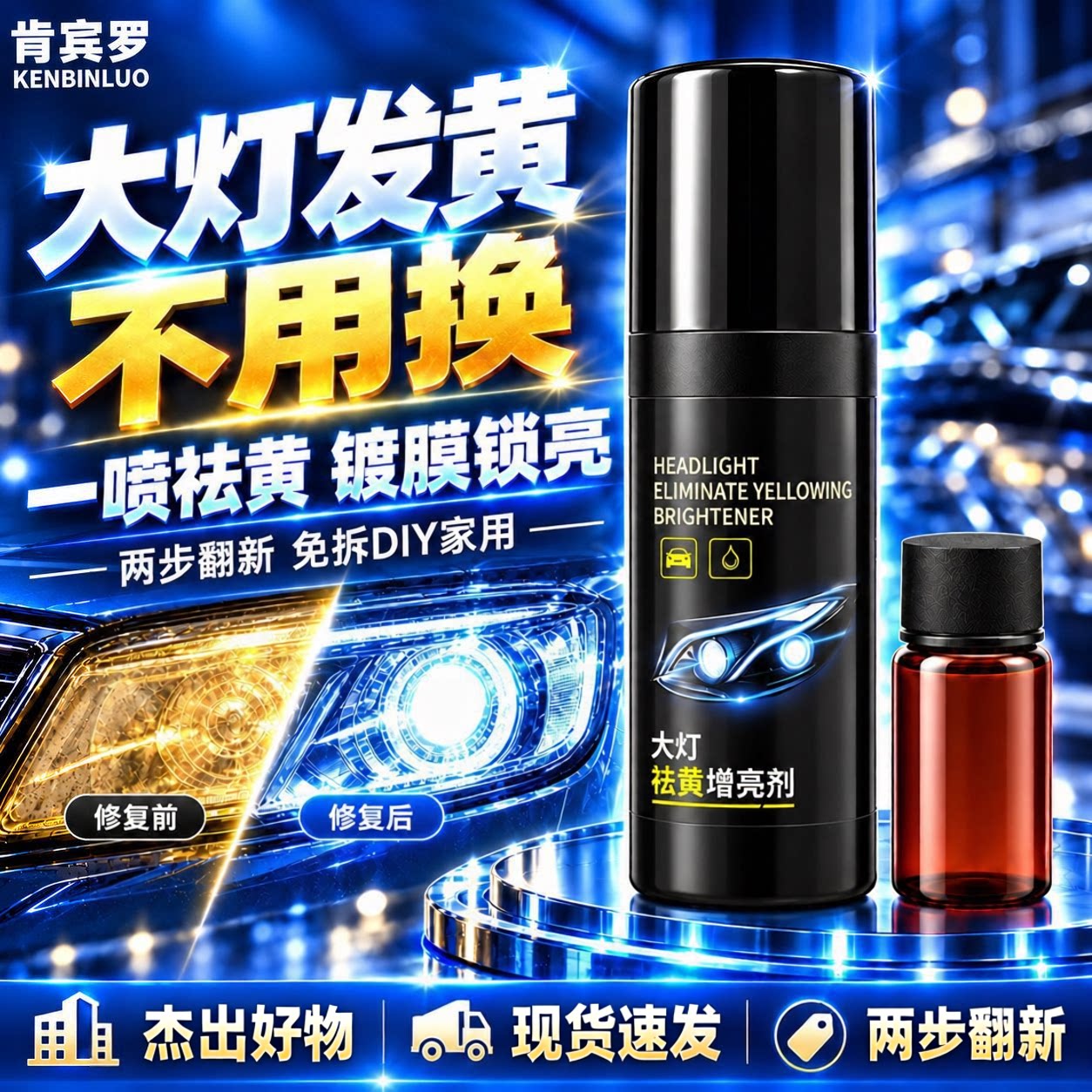 【下单立减50】汽车大灯翻新修复液免打磨灯罩发黄祛黄老化增亮WJ