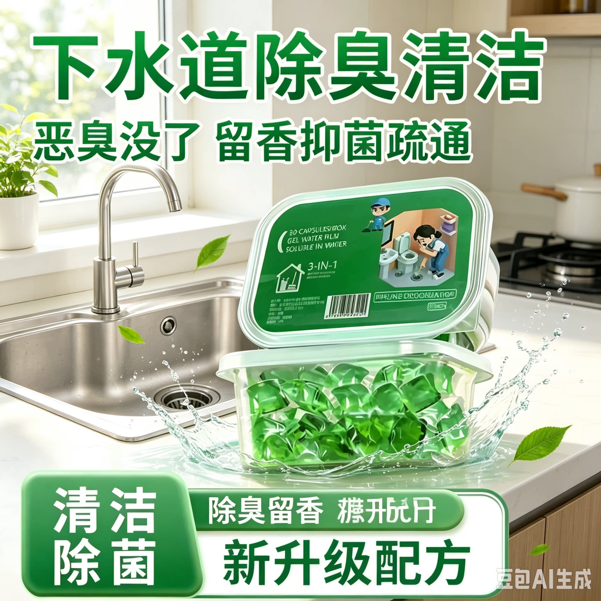 【异味清洁】地漏下水道防返臭卫生间厕所厨房除臭味清新凝珠XZ⑤