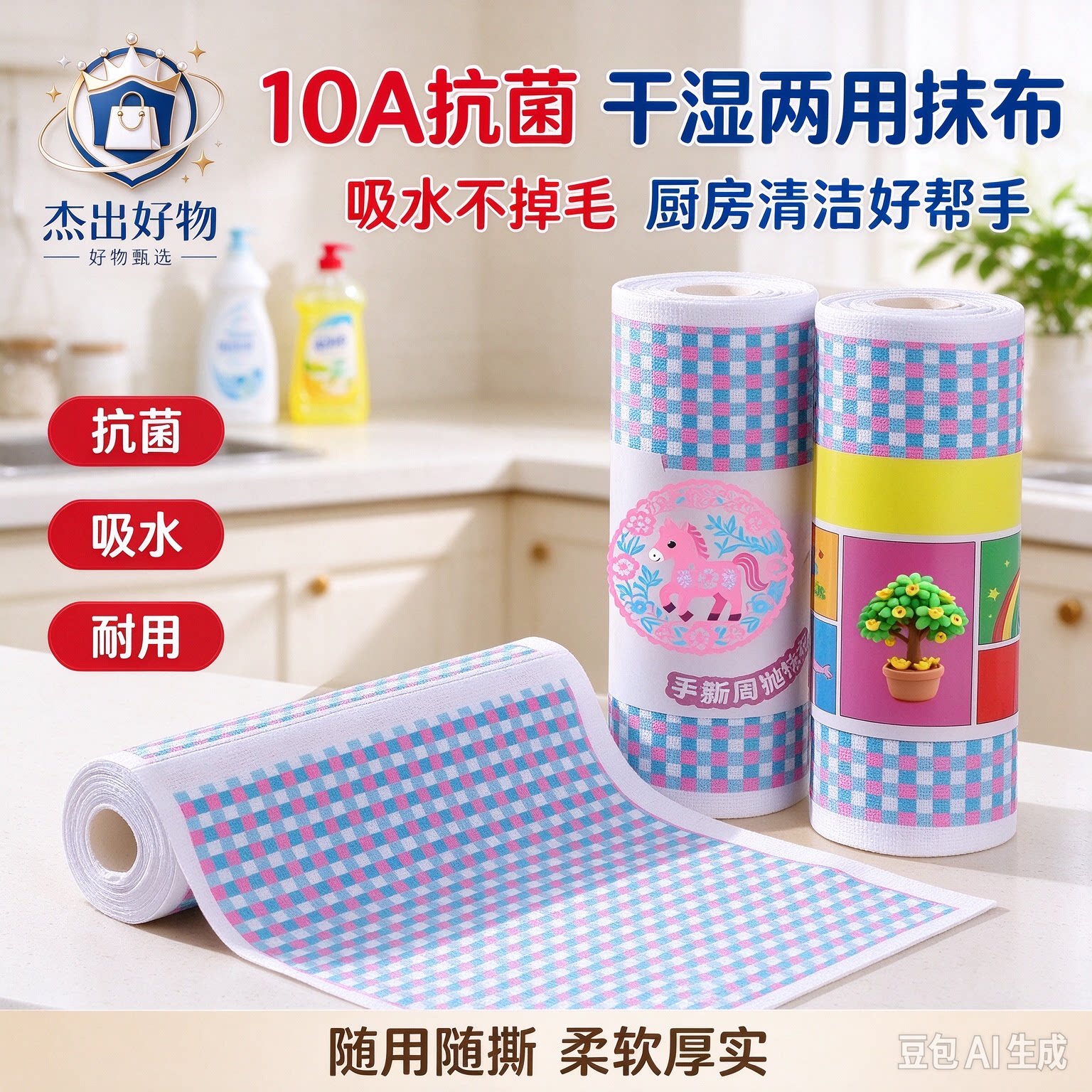印花10A抗菌手撕月抛抹布厨房专用吸水不沾油洗碗布家用清洁HF2
