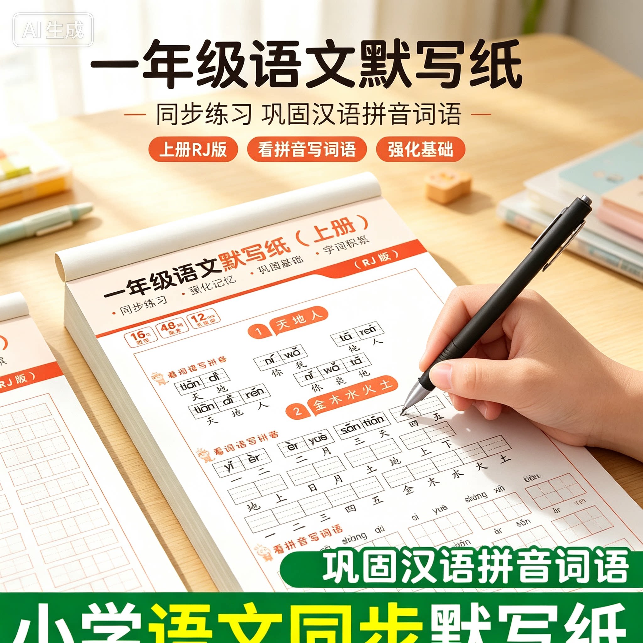 老师推荐小学语文默写纸一二三年级看拼音写词 文教文化练字帖JH