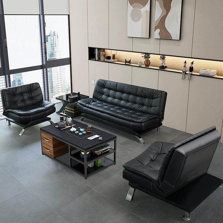 办公沙发床三人位多功能折叠商务办公室沙发简约现代接待会客黑色