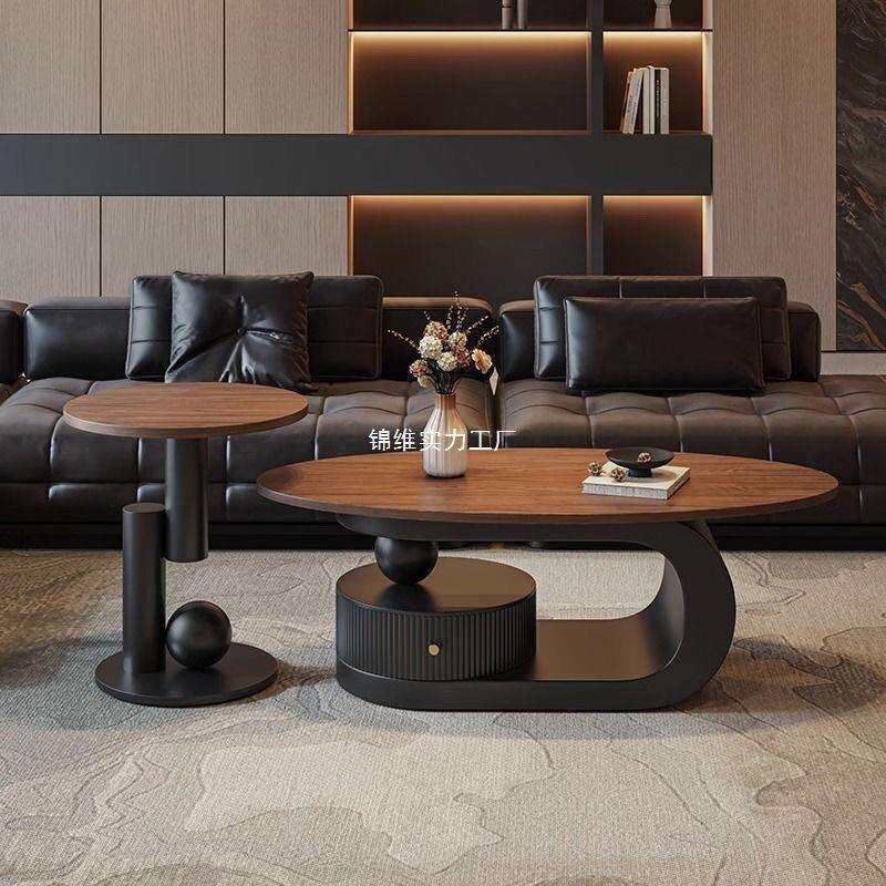 新款奶油风岩板椭圆形茶几轻奢现代简约小户型客厅家用胡桃木,电子元器件市场,其它元器件,淘宝优惠券,粉丝福利购,淘宝优惠卷