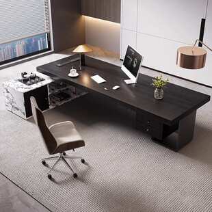 意式极简实木办公桌茶桌椅组合一体两用2025新款商业大班台主管桌