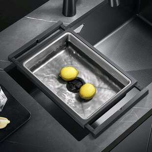 厨房水槽沥水篮可伸缩304不锈钢盆中盆置物架洗碗池碟架滤框