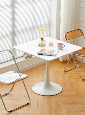 简约现代家用白色方形餐桌椅组合实木小户型饭桌洽谈接待阳台圆H&