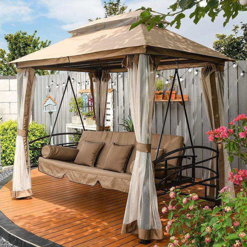 秋千躺床摇椅可坐可躺两用秋千椅庭院花园铁艺休闲吊椅床